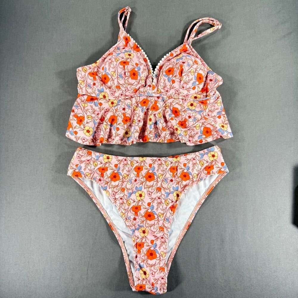 Verdusa Women's Boho 2 Pc Floral Tankini Ruffle Camisole Top Size S